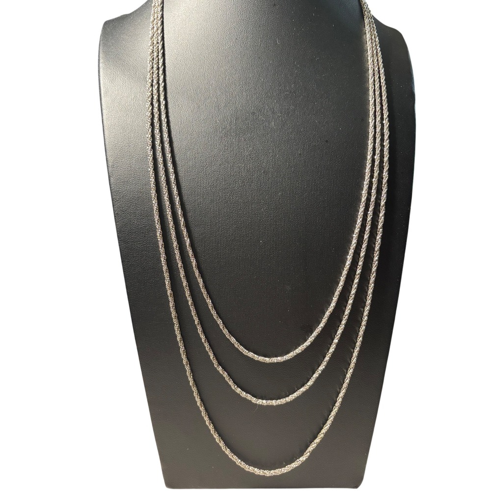 Triple Strand Layered 3 layer Rope Chain 24-30 Inch Necklace Silver Tone